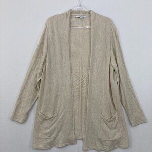 Foxcroft size 2X Beige Tan Stretch Knit Open Pockets Lightweight‎ Cardigan